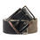Thumbnail: Black Leather Beige Strap Silver Metal Buckle Belt
