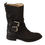 Thumbnail: Black Leather Buckle Mid Calf Boots Shoes