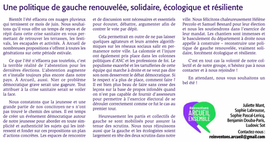 Une politique de gauche renouvelée, solidaire, écologique et résiliente