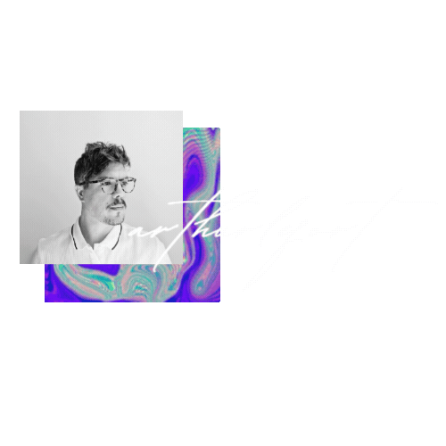 Assinatura Arthur Lefort sobreposta por foto retrato preto e branco e gif colorido.