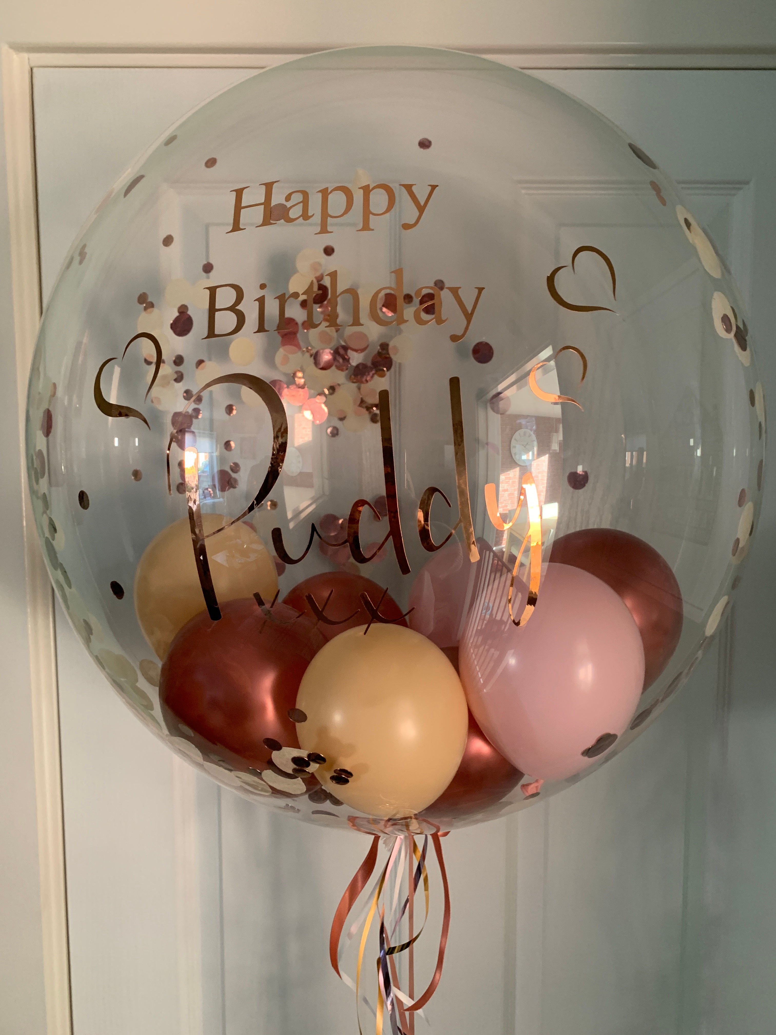 Rose Gold, Blush & Soft Pink Confetti Bubble Balloon + Choice of Colours
