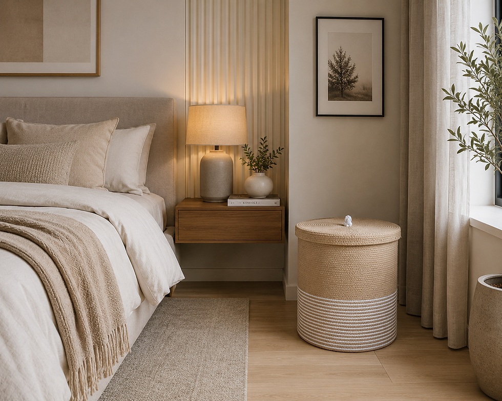 Thumbnail: Beige and white Spiral Laundry Basket