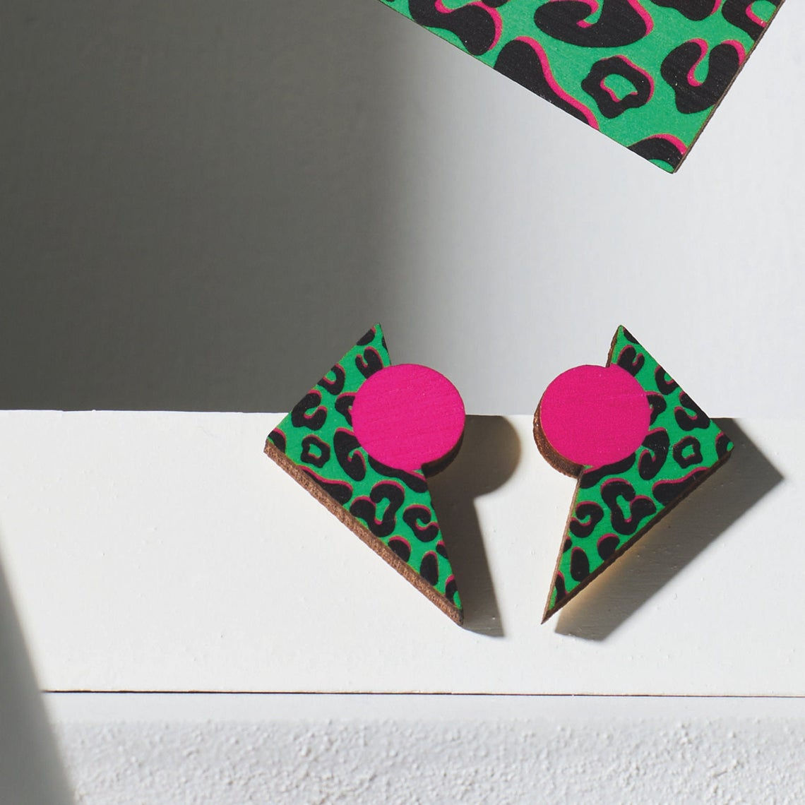 Gloria Leopard Print Triangle Studs