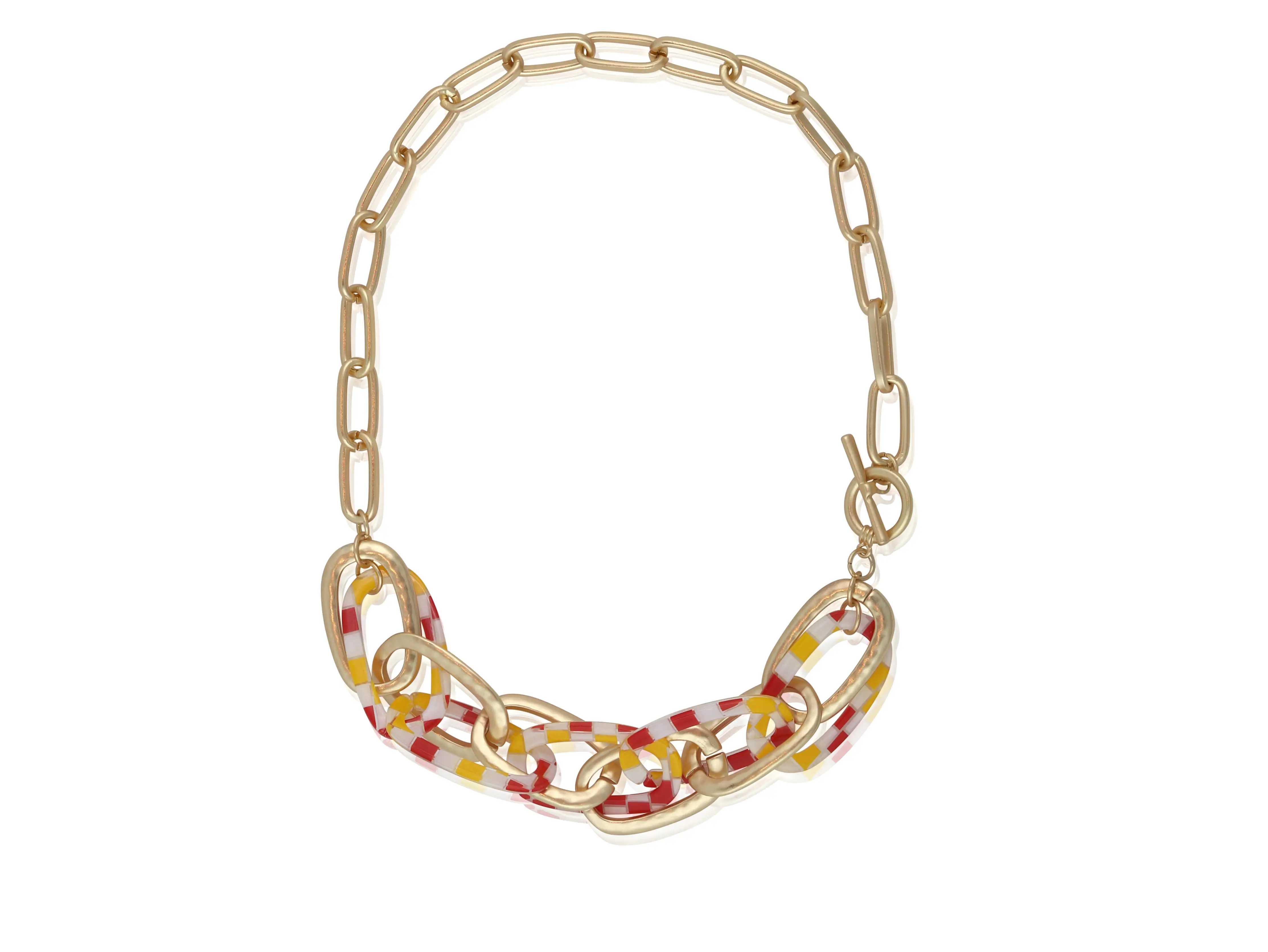 Tonya Linked Statement Chain Necklace - Orange/Gold