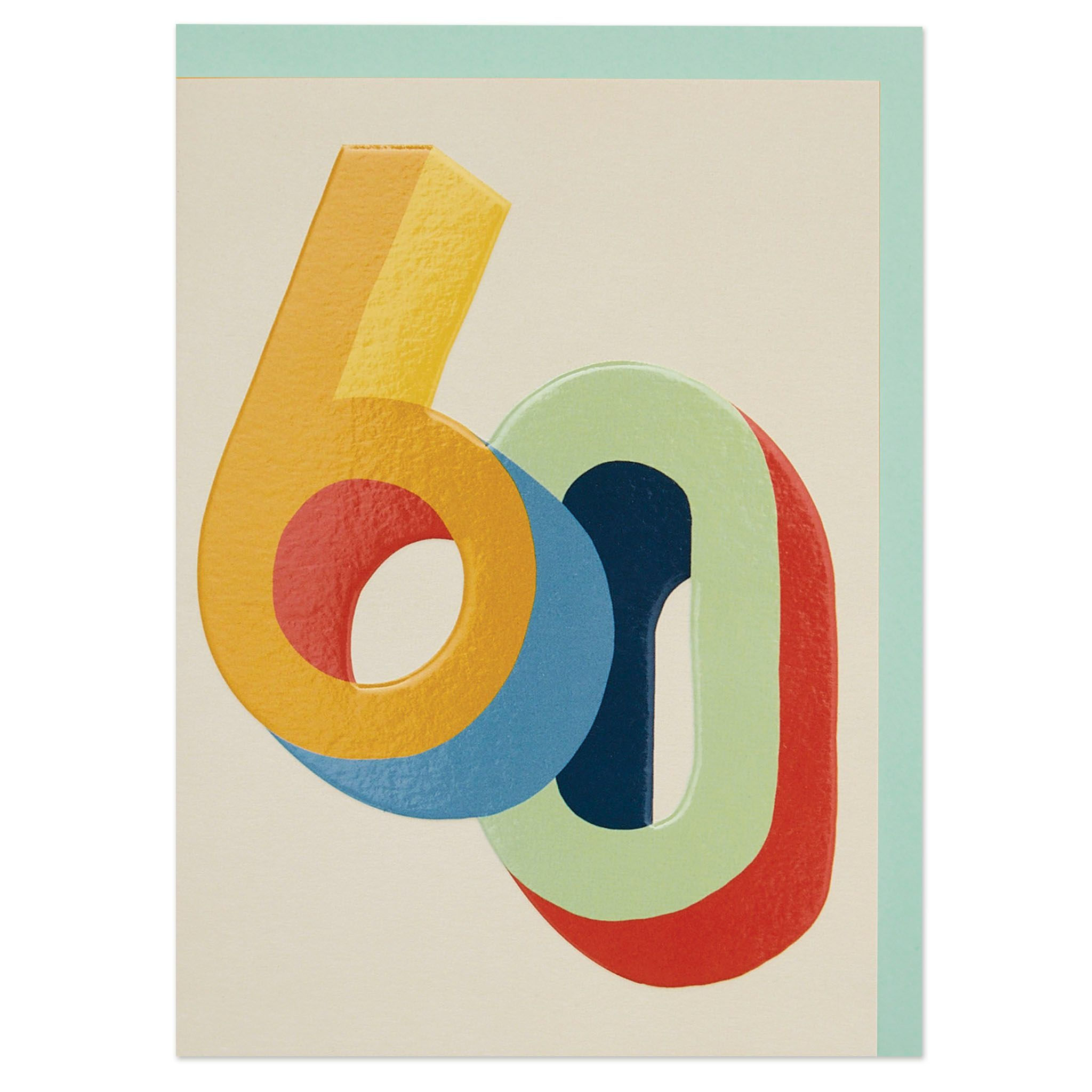 Bright Colourful 3D Numbers Age 60 Birthday Card