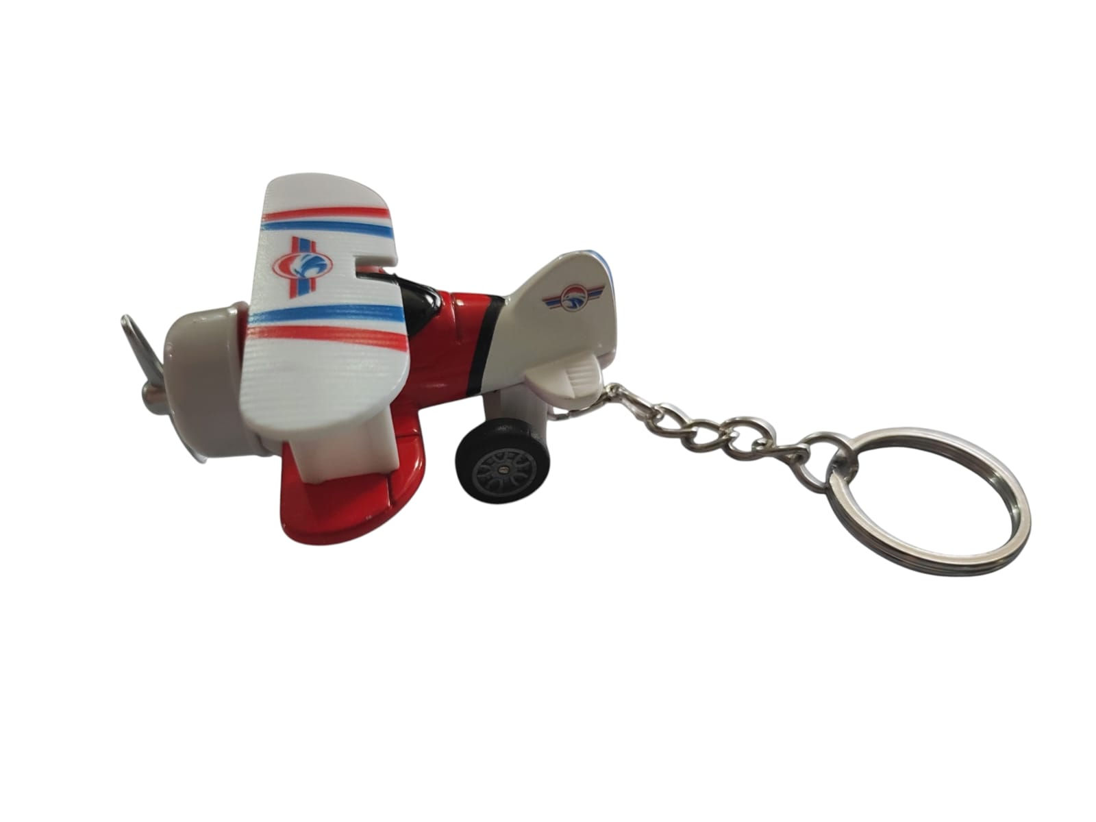 Chaveiro Avião Biplano - Branco com Vermelho