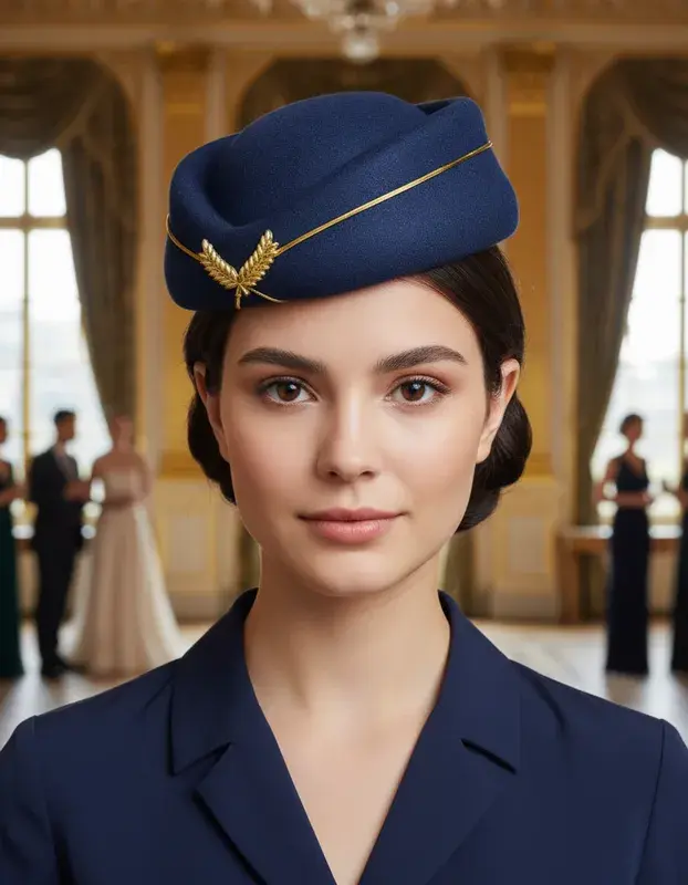 Miniatura: Casquete Comissária com Detalhe Dourado- Chapéu Boina