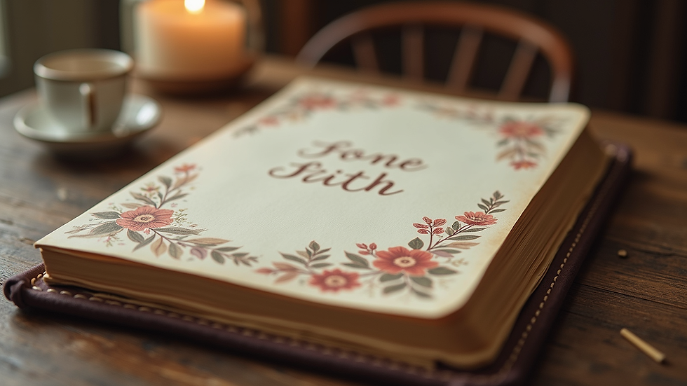 Close-up view of a beautifully designed faith-based journal with floral patterns