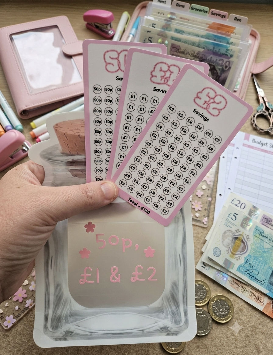 Coin Pouch Bag and Mini Savingss Tracke| Cash Stuffing Savings Challenge