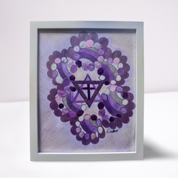 Purple tone glitter religious illustration with radiant spiritual symbolism, handmade and framed by Bubbie’s Art Shack.