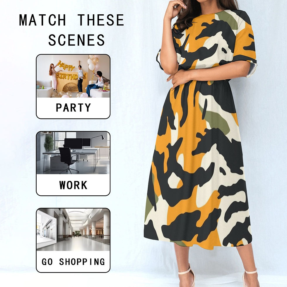 Thumbnail: Rachvid Igala Camouflage All-Over Print Women's Elastic Waist Dress
