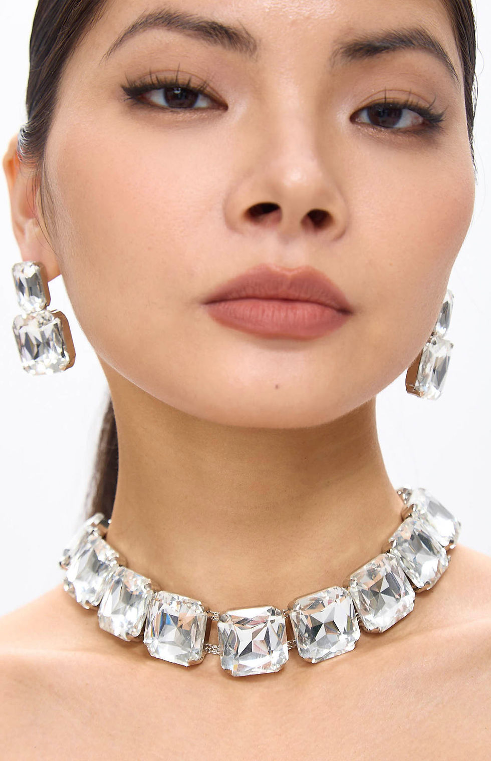 Thumbnail: White Diamante Crystal Necklace & Earrings Set
