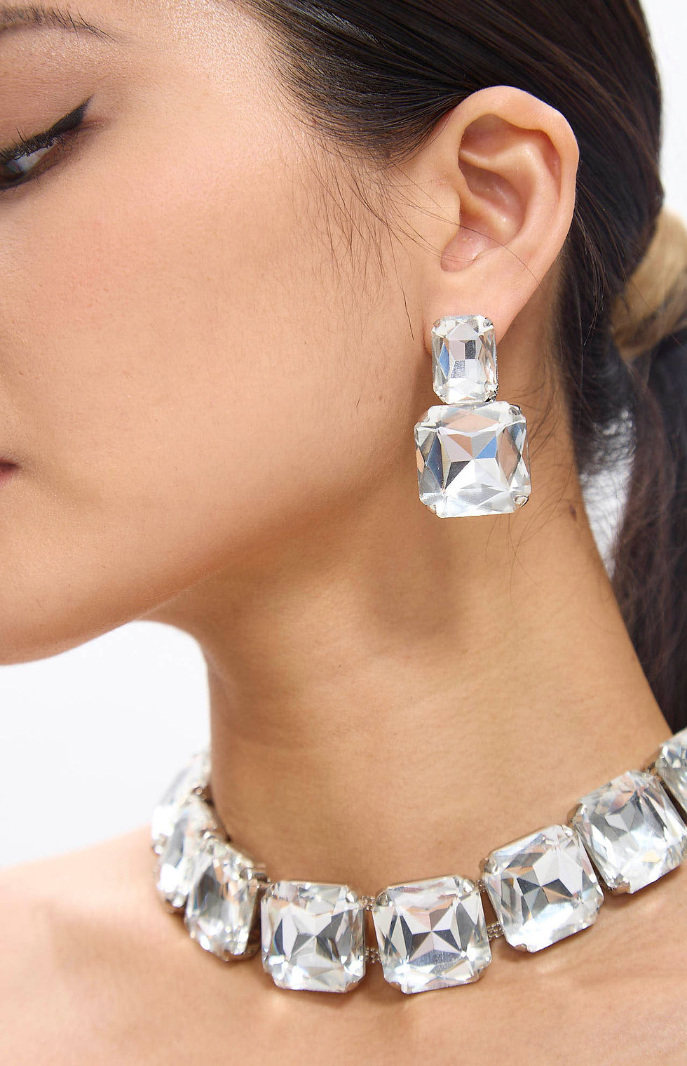 Thumbnail: White Diamante Crystal Necklace & Earrings Set