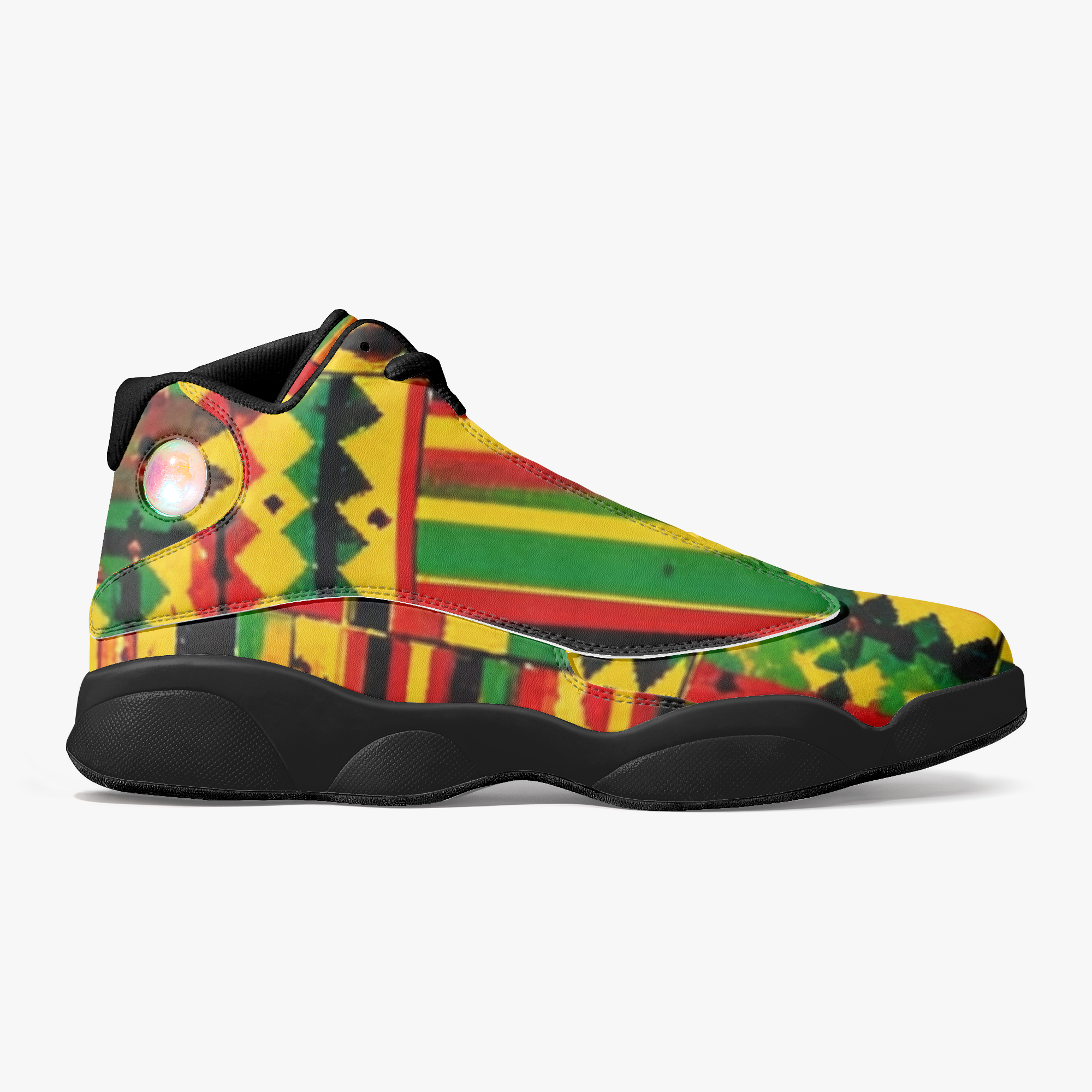 1235. DaviDE Kente Black Sole High-Top Leather Basketball Sneakers
