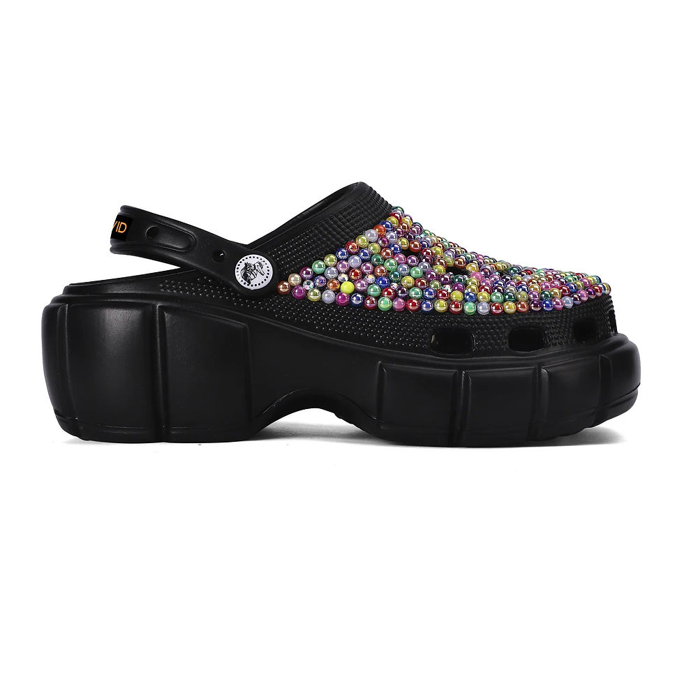 Thumbnail: Rachvid Wears Women's EVA Bling Rhinestone Clogs Black Multi-Colored Bling.