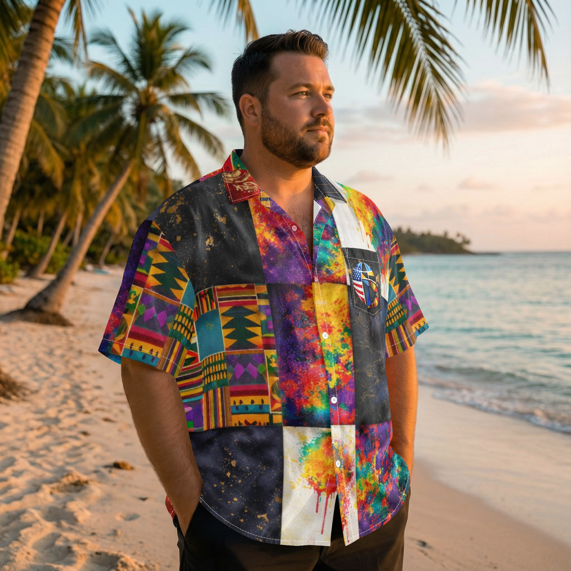 1388. DaviDÉ Plus Size All-Over Print Hawaiian Shirt