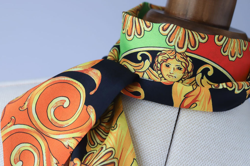 Miniature : tour-de-cou-soie-sauvage-shantung-jaune-noir-orange-style-haute-couture-fait-main-france-luxe-zoom