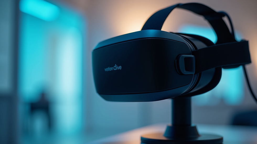 Close-up of a virtual reality headset on a display stand
