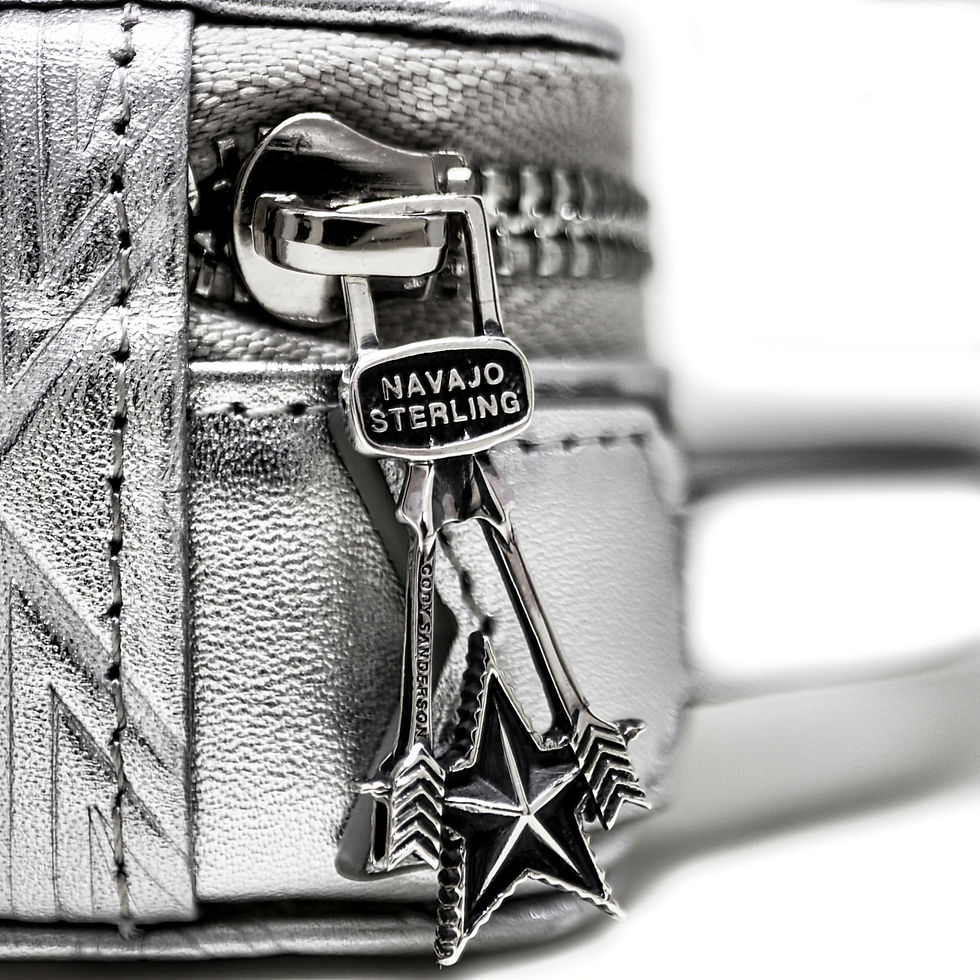 サムネイル： CS LEATHER PRINTED LOGO COSMETIC BAG WITH ARROW RISING STAR ZIPPER - SILVER