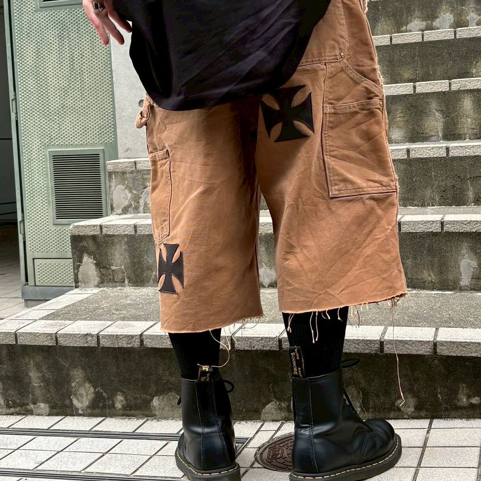 縮圖：Vintage Remake Iron Cross Patch Double Knee Painter Shorts / BROWN