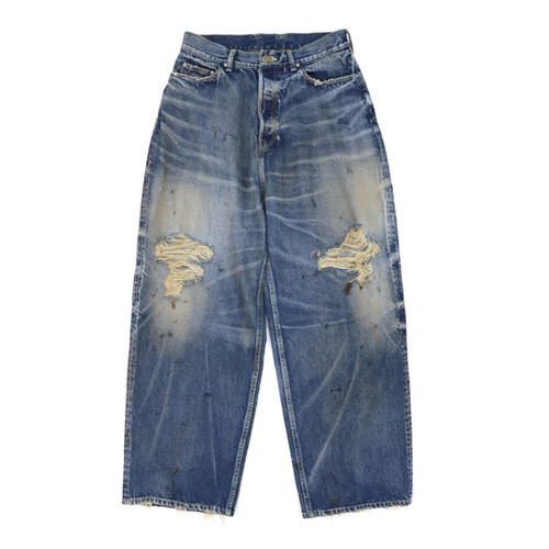 Knee Crash Buggy Denim Jeans / Vintage Wash Blue | mindseeker