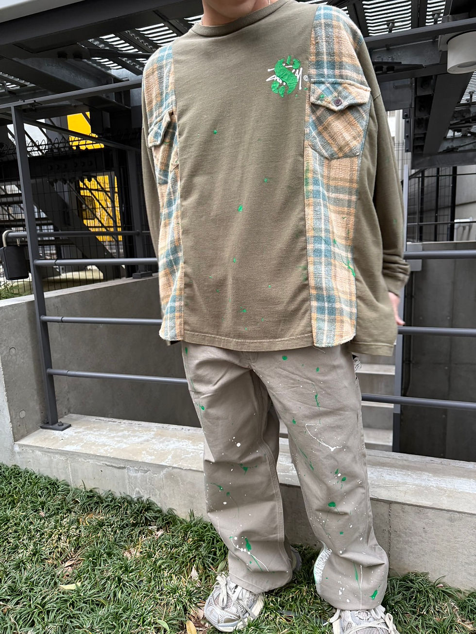 Thumbnail: Remake Check Docking Vintage Tee / OLIVE
