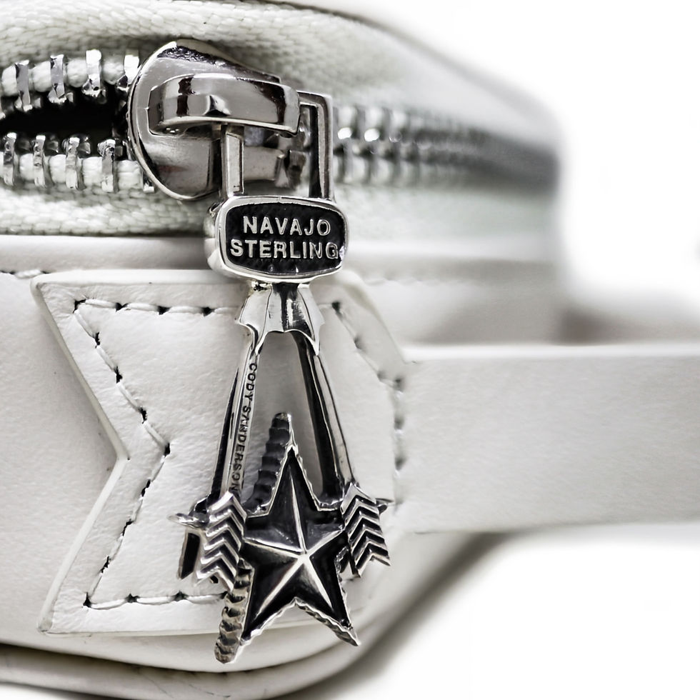 サムネイル： CS LEATHER PRINTED LOGO COSMETIC BAG WITH ARROW RISING STAR ZIPPER - WHITE