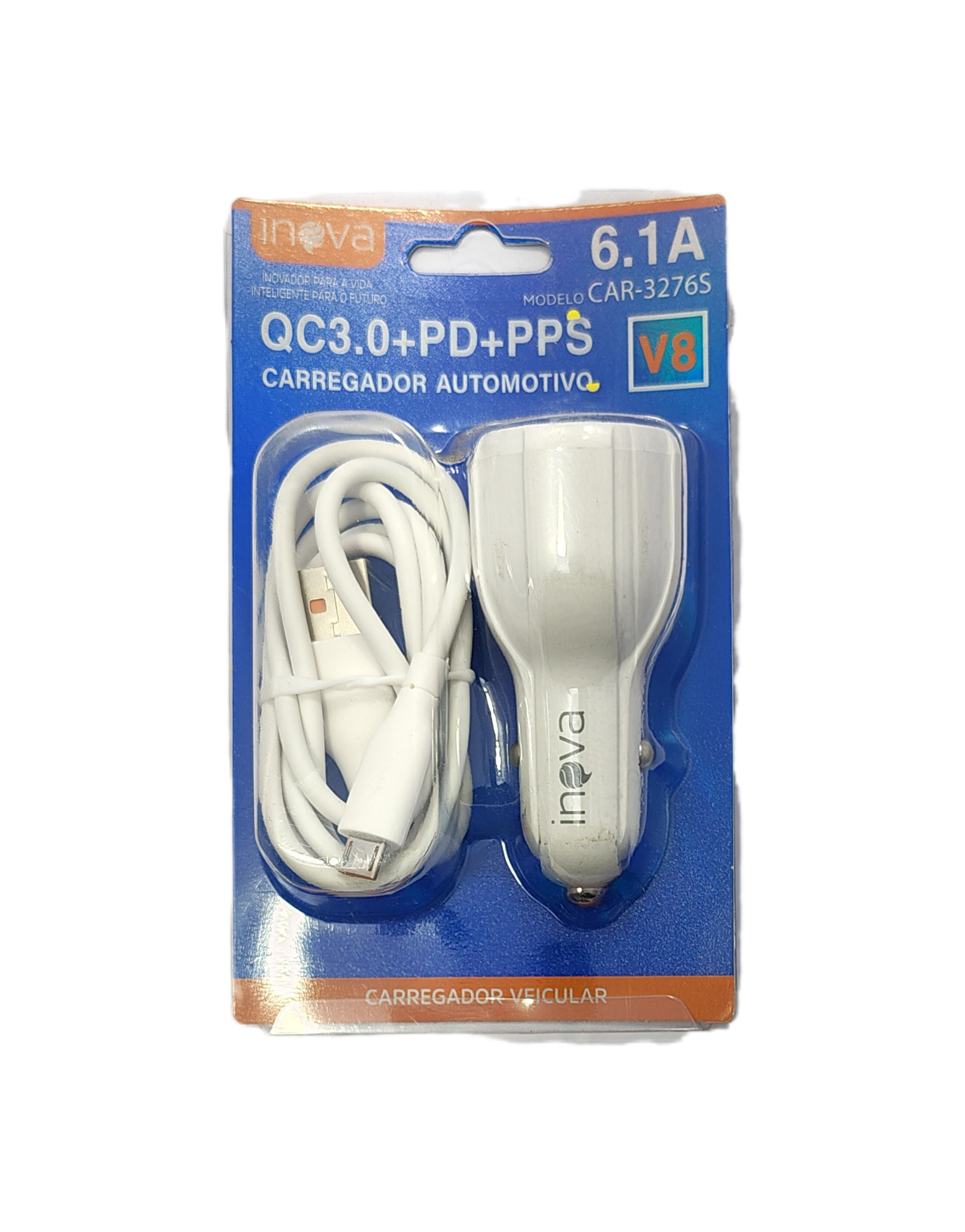 Carregador automotivo com cabo v8 2 portas