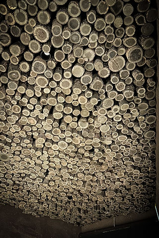 Clever log ceiling at Visitor Center media room