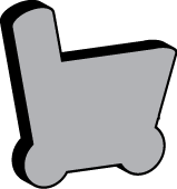 Shopping cart tactile icon - the shape is square with a line extending up at the upper left and rounded corners in the lower right and lower left. Like a shopping cart!