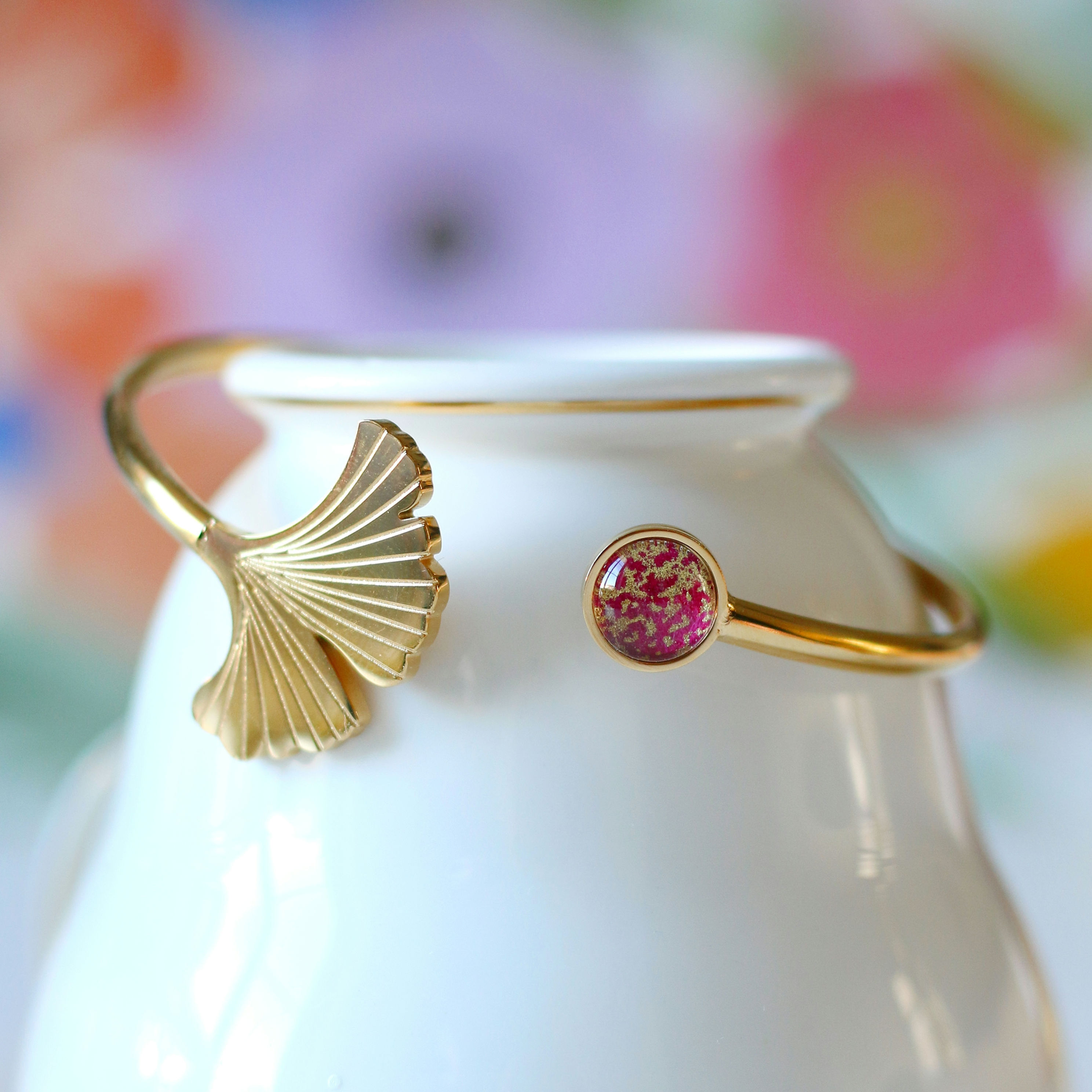 BRACELET GINKGO fuschia et or