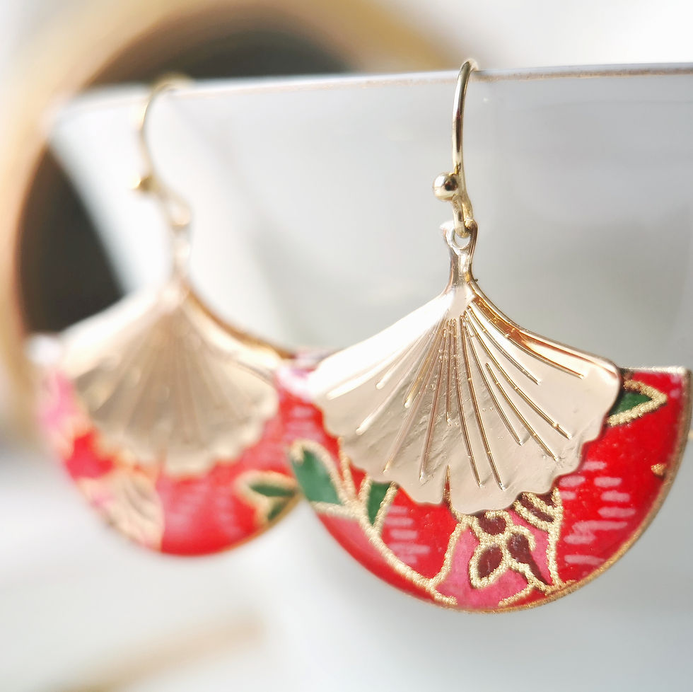 Miniature : Boucles d'oreilles pendantes Ginkgo Rouge 