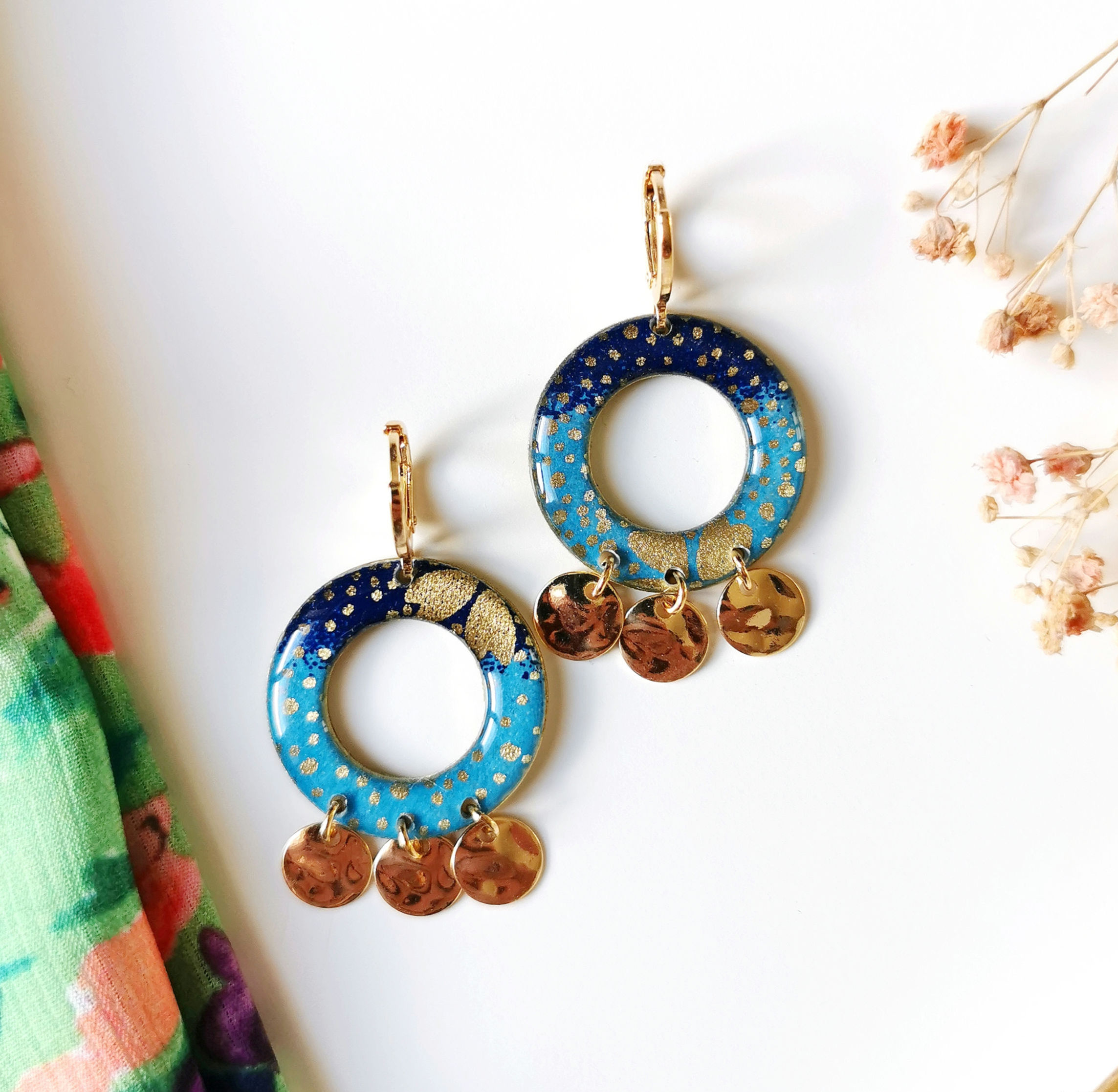 Boucles d'oreilles BOHO bleu dégradé 