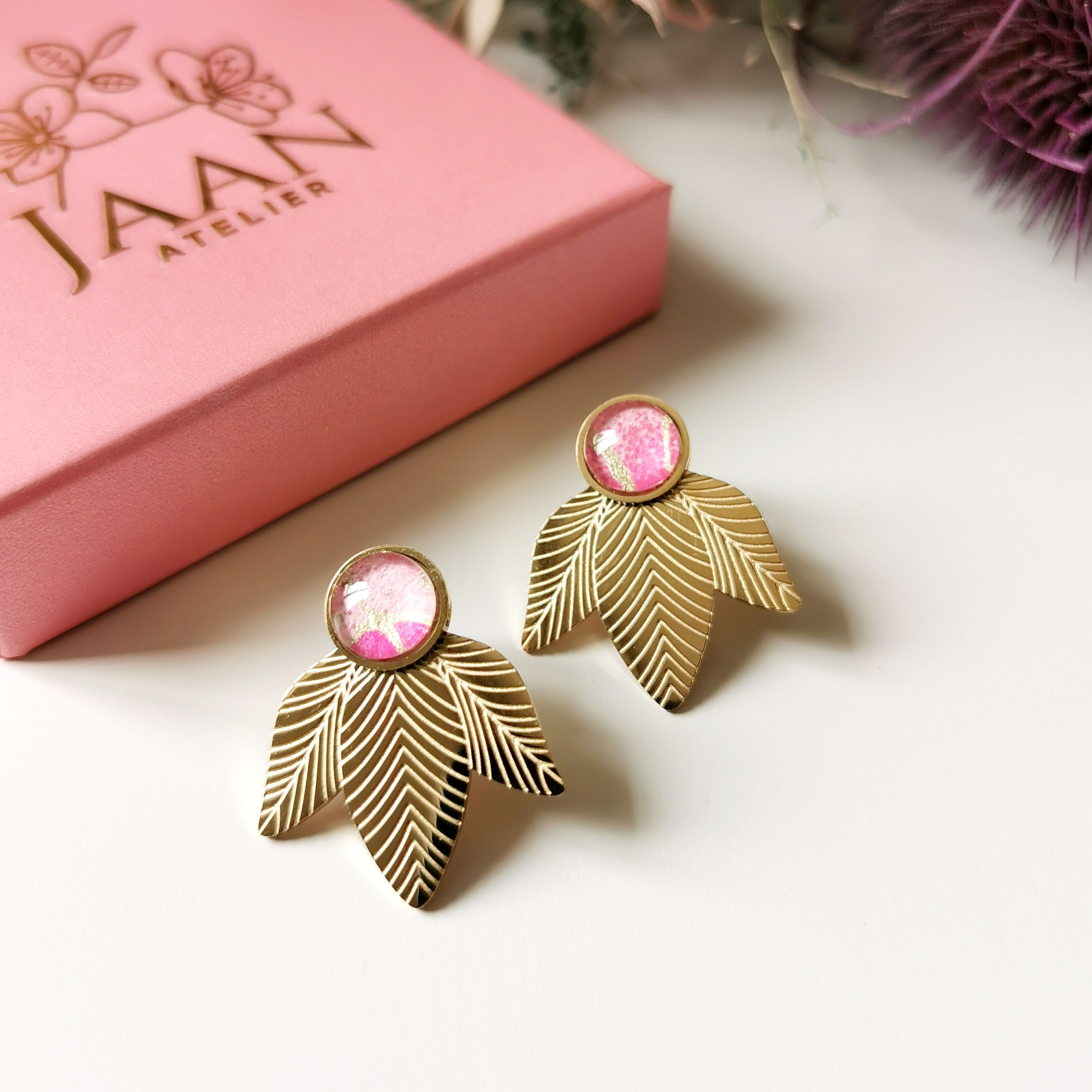 Boucles d'oreilles Feuillage rose