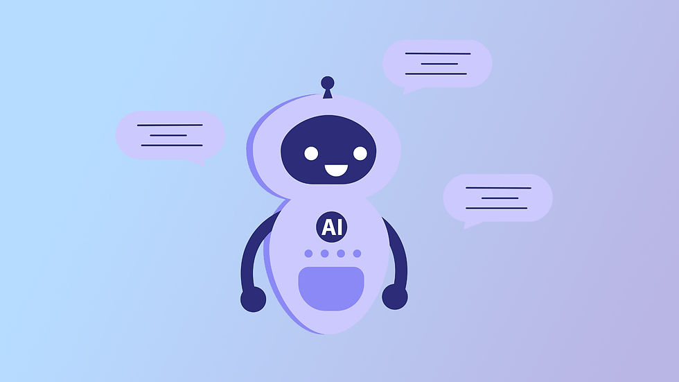Purple AI robot with chat bubbles.