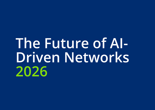 The words 'the future of AI-driven networks' on a deep blue background.