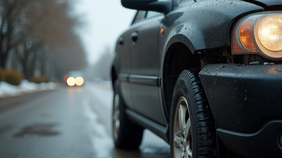 Close-up view of accident details on a vehicle