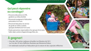 « Projet Alvéoles » - Sondage sur les initiatives favorisant le contact des enfants avec la nature en milieux éducatifs à la petite enfance (0-6 ans) au Québec