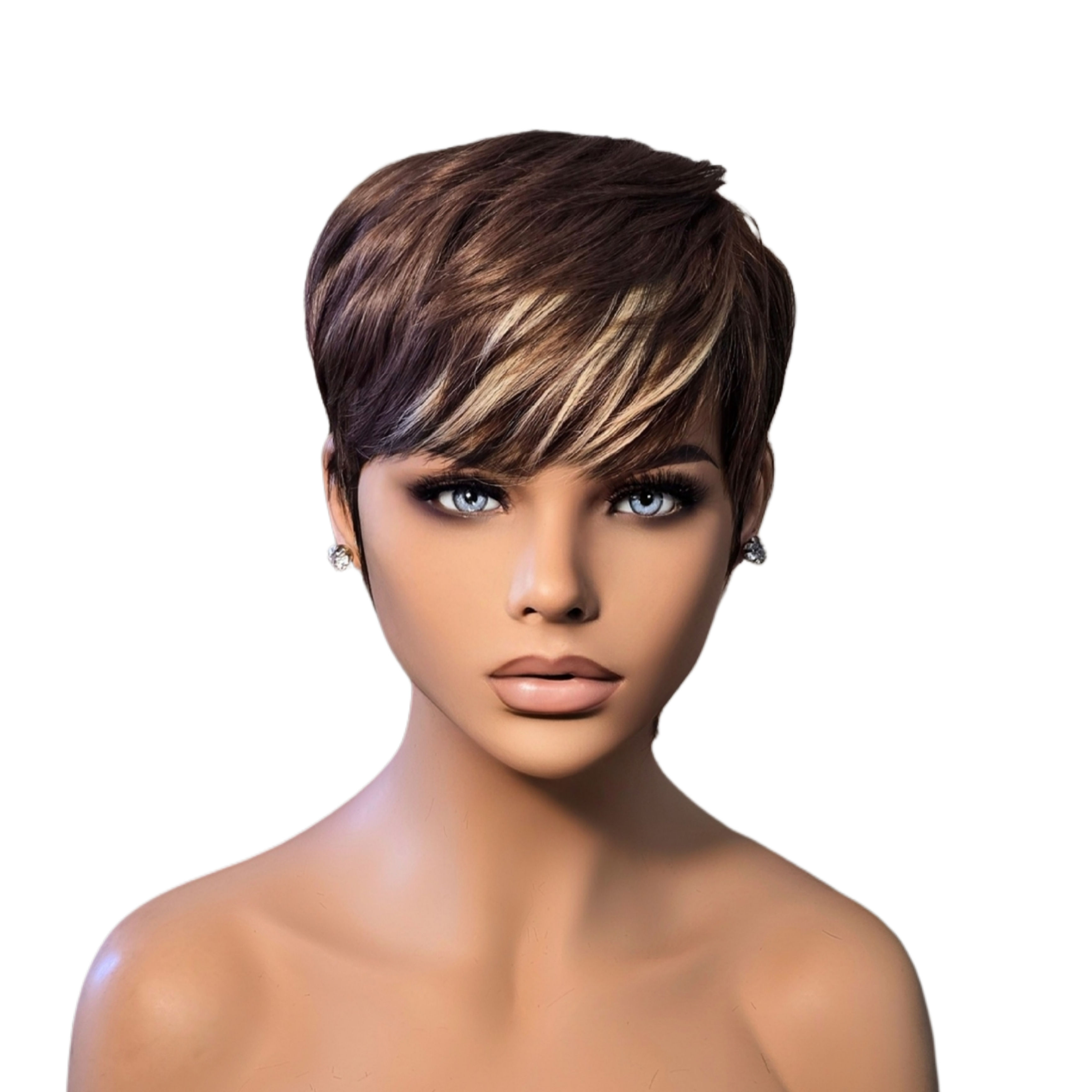 DIONE- Brown Layered Pixie Cut Human Hair Wig: Tapered Short Wig for Beginners