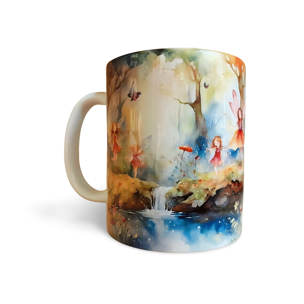 Thumbnail: Fairies Mug, Hand Printed Ceramic, Optional Coaster