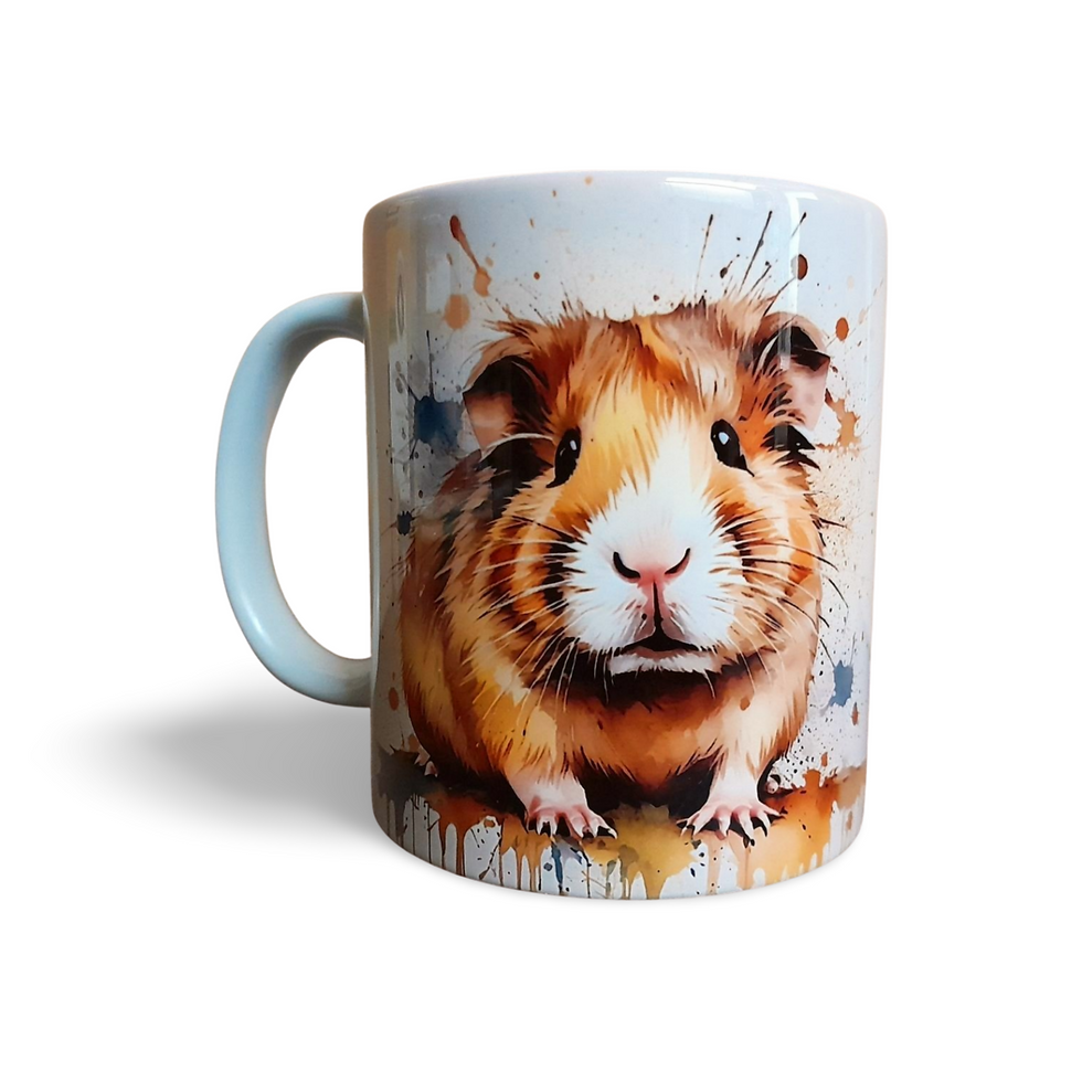 Thumbnail: Guinea Pig Mug, Hand Printed Ceramic, Optional Coaster