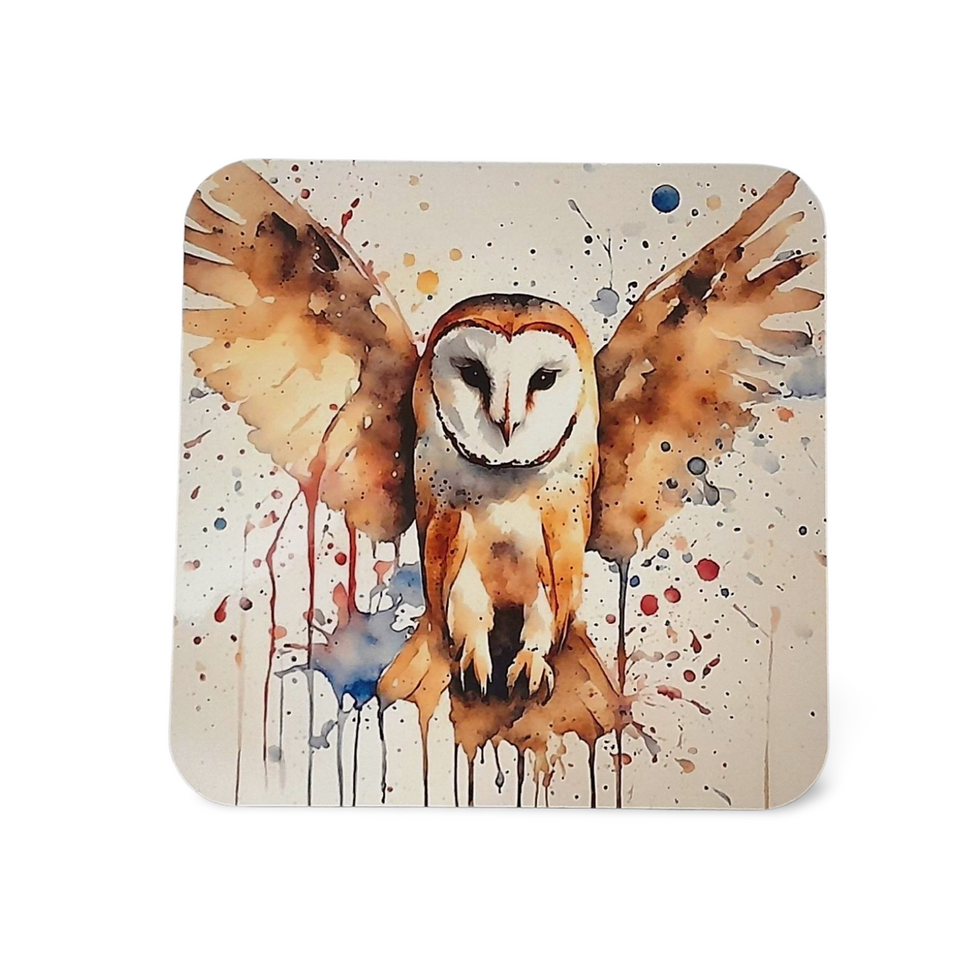 Thumbnail: Barn Owl Watercolour Mug, Hand Printed Ceramic, Optional Coaster