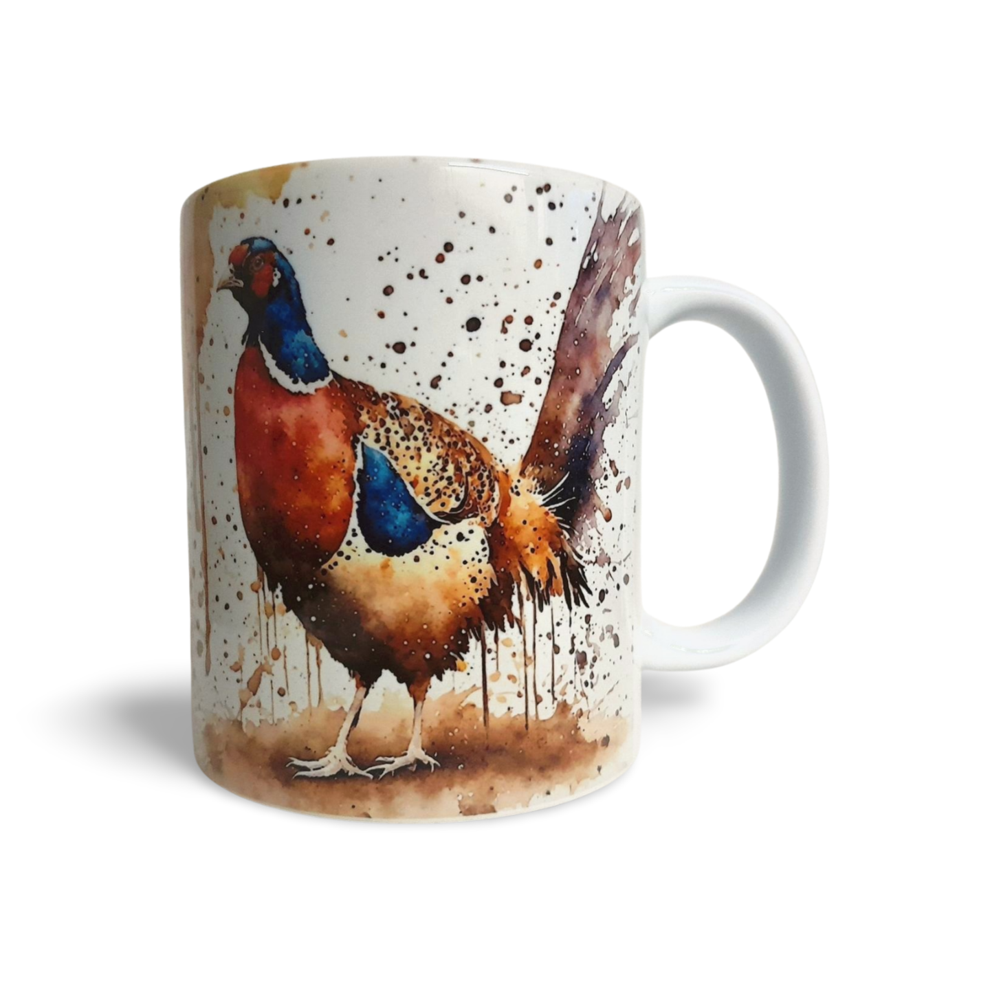Pheasant Watercolour Mug, Hand Printed Ceramic, Optional Coaster