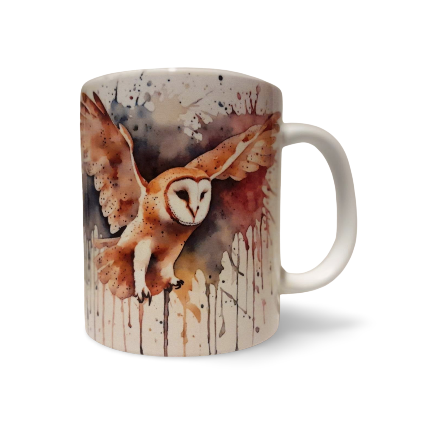 Barn Owl Watercolour Mug, Hand Printed Ceramic, Optional Coaster