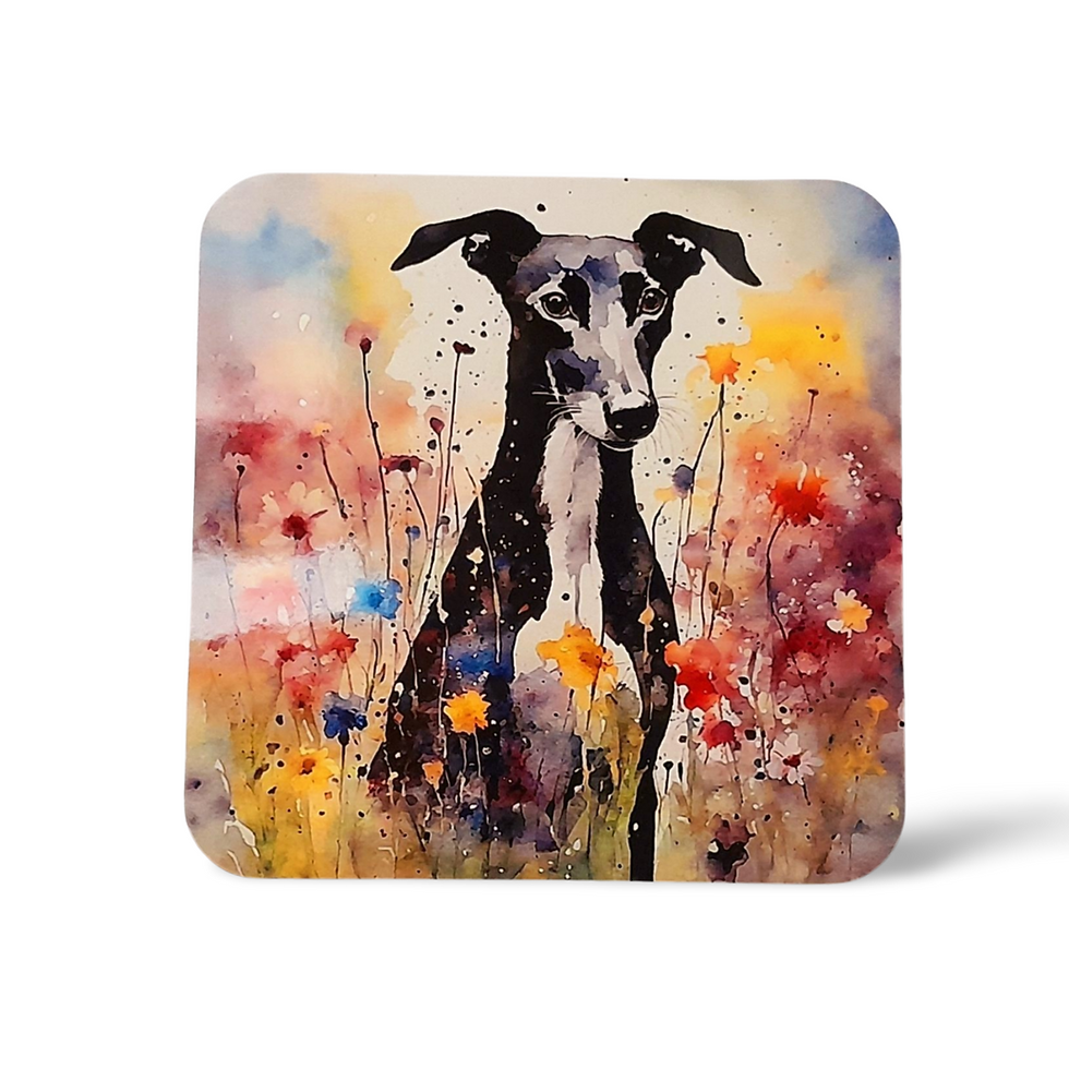 Thumbnail: Black Greyhound Portrait Watercolour Mug, Hand Printed Ceramic, Optional Coaster