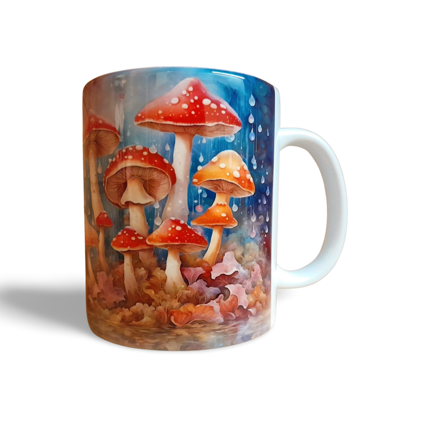 Mushrooms Fantasy Mug, Hand Printed Ceramic, Optional Coaster