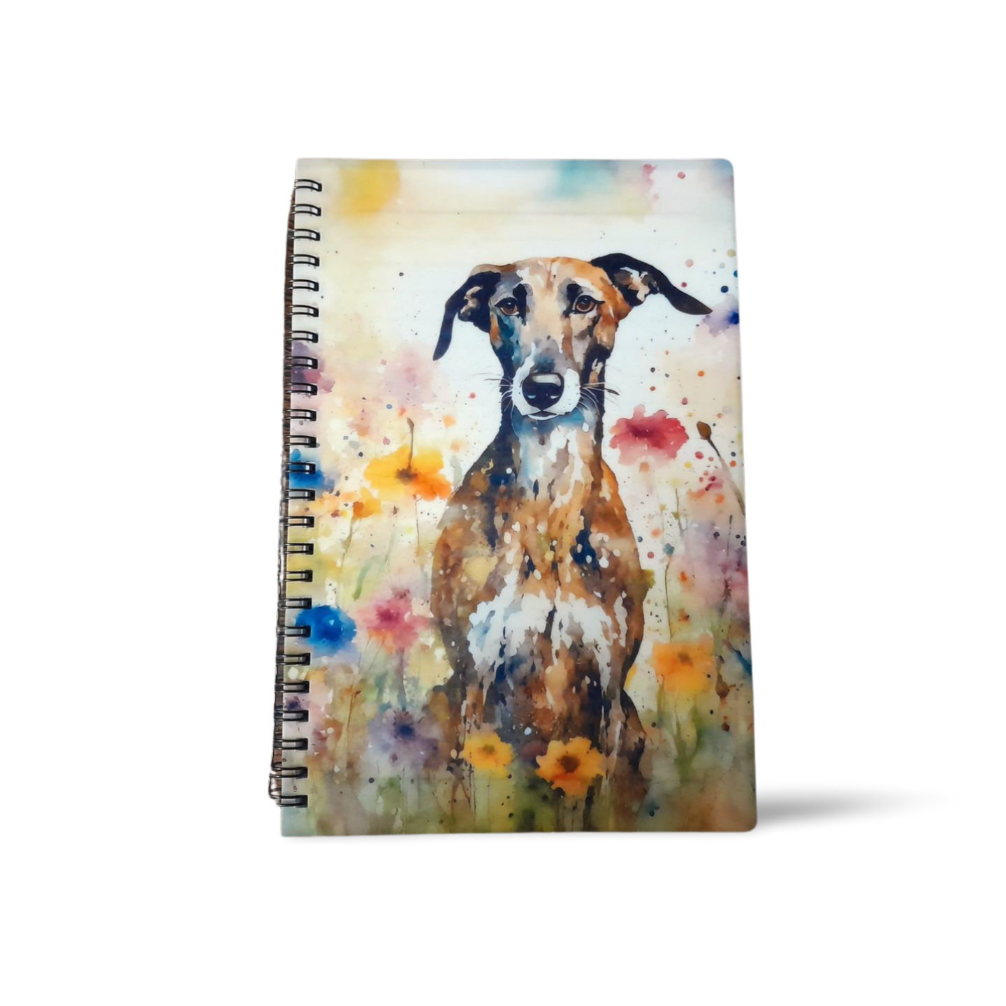 Red Greyhound Portrait Watercolour Style Lined Notebook
