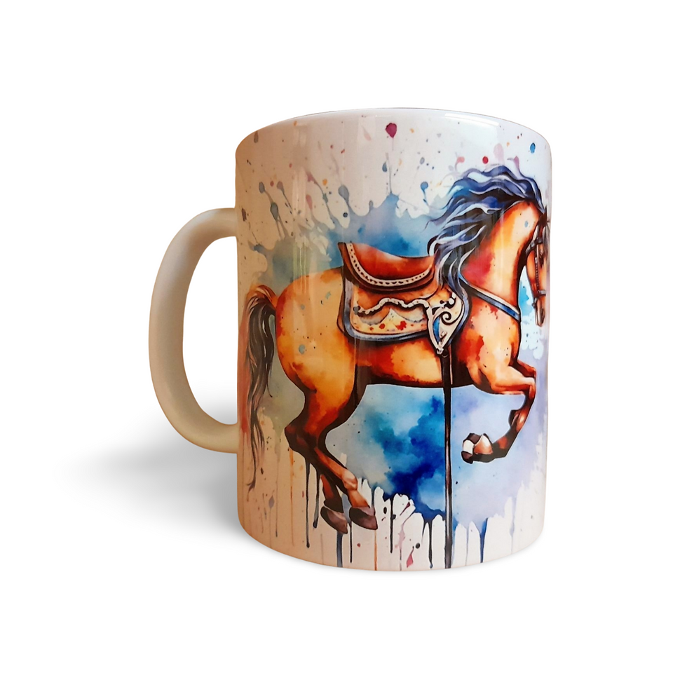 Thumbnail: Carousel Horse Mug, Hand Printed Ceramic, Optional Coaster