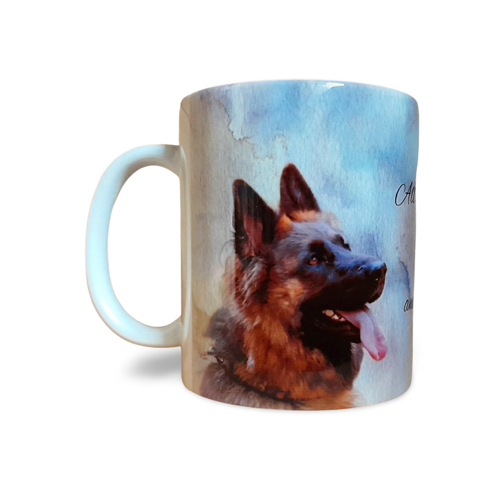 Thumbnail: German Shepherd (Short Haired) Dog Mug, Hand Printed Ceramic, Optional Coaster