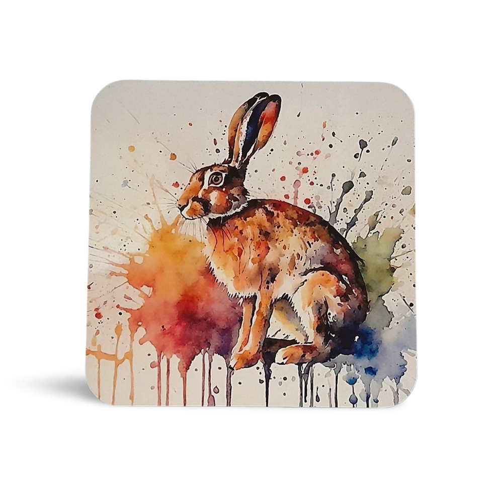 Thumbnail: Hare Watercolour Mug, Hand Printed Ceramic, Optional Coaster